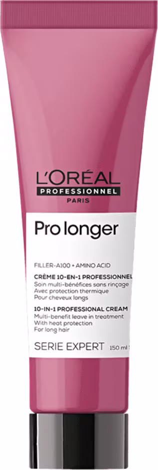 É um creme de tratamento para cabelos longos da linha Serie Expert da L'Oreal Professionnel. O produto vem em um tubo plástico rosa com detalhes em preto.