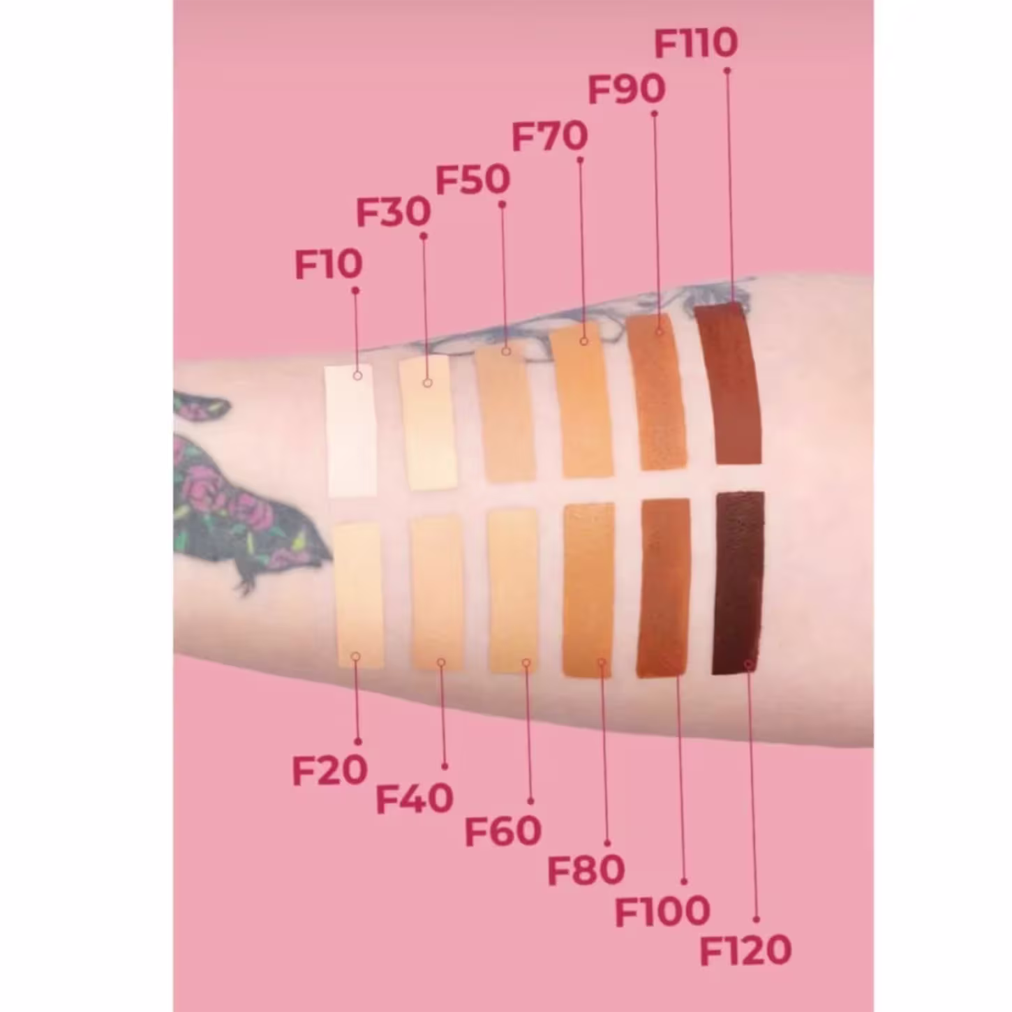 A imagem mostra os 12 tons da Base Ruby Rose Soft Blend