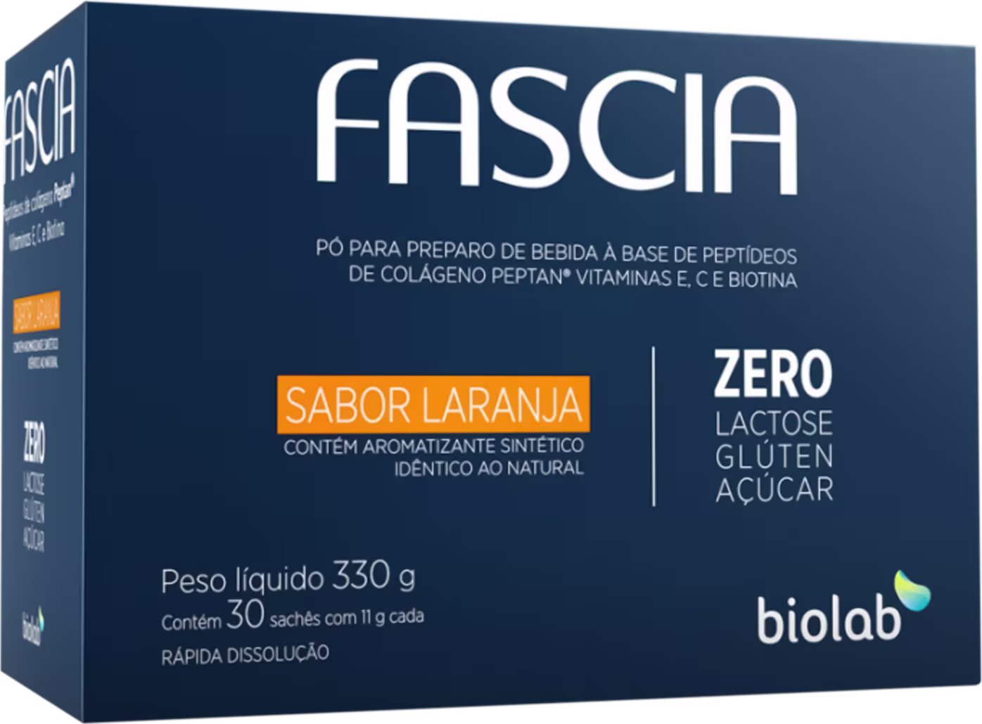 Suplemento Alimentar em Pó Biolab Fascia Sabor Laranja, 30 sachês.