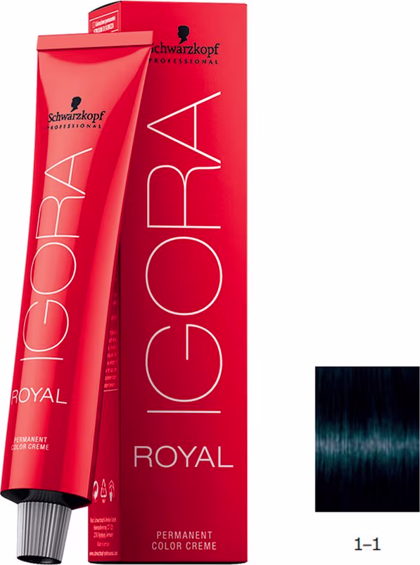 Coloração de cabelo da marca Schwarzkopf Professional, na cor vermelha, com o nome "Igora Royal" impresso em preto. O produto é descrito como uma tintura de cabelo permanente.