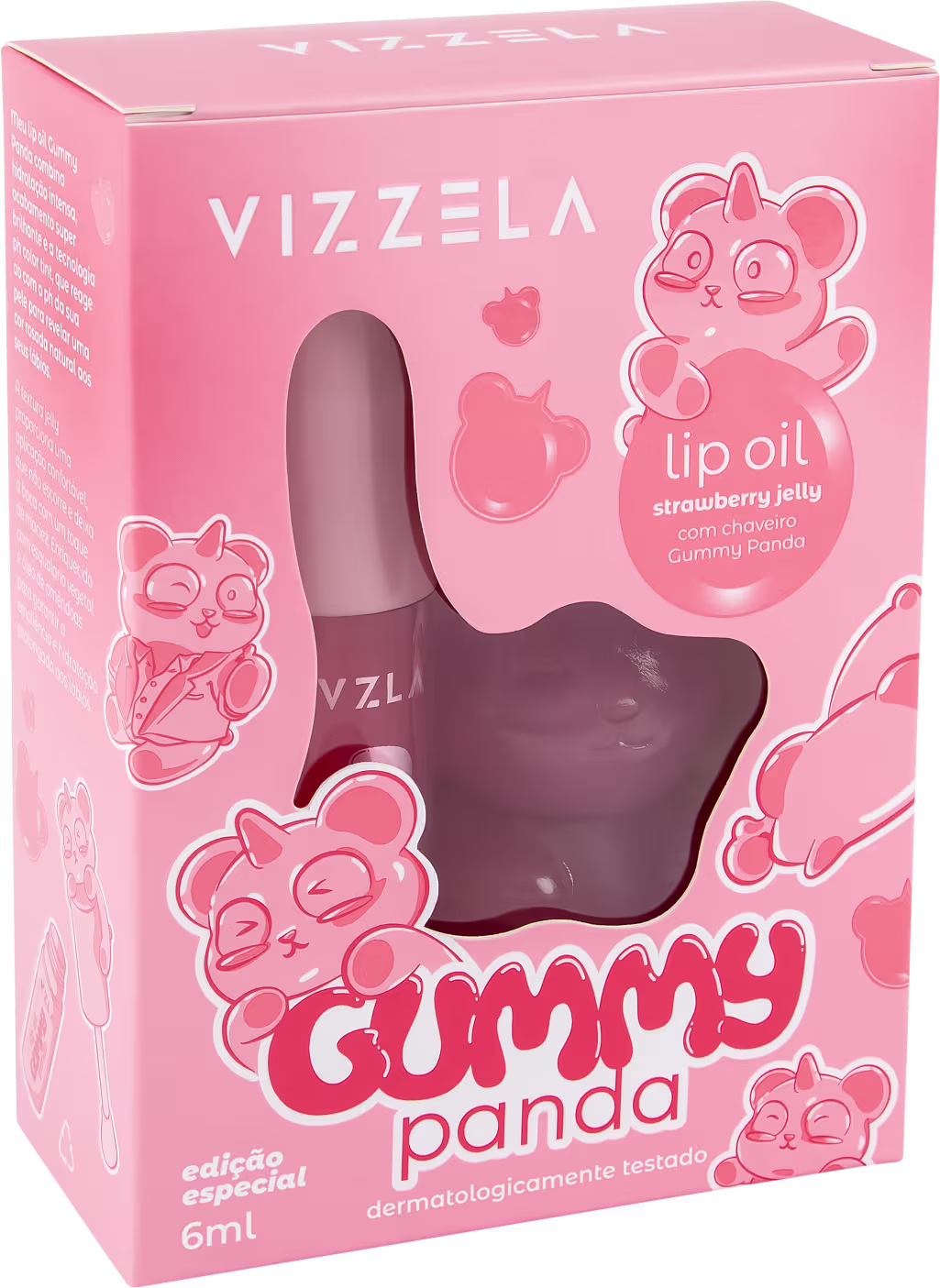 Lip Oil Vizzela Cosméticos Gummy Panda Rosa Natural, 6ml.