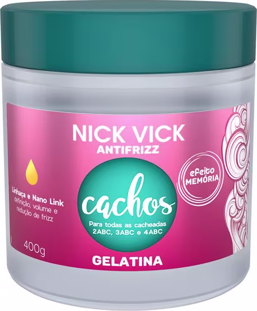 Gelatina Ativadora de Cachos Nick & Vick Antifrizz Cachos, 400g.