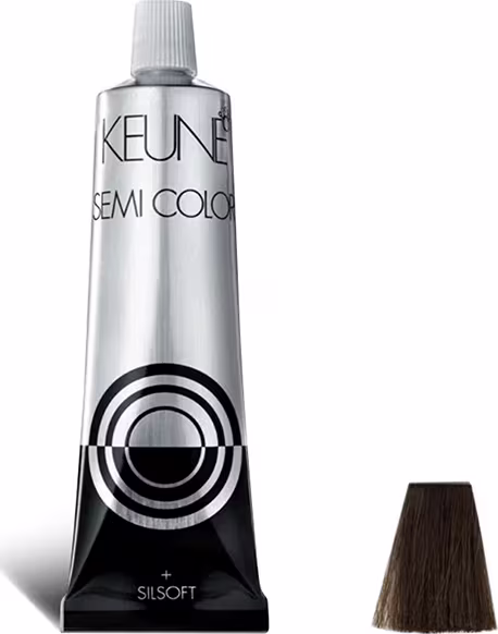 Embalagem da coloração Keune Semi Color e amostra de cor