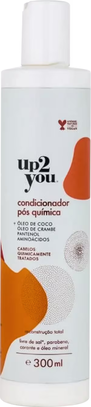 Embalagem plástica branca opaca. Rótulo com o nome da marca e do produto em letras pretas e vermelhas, e detalhes gráficos abstratos em tons de laranja e vermelho.