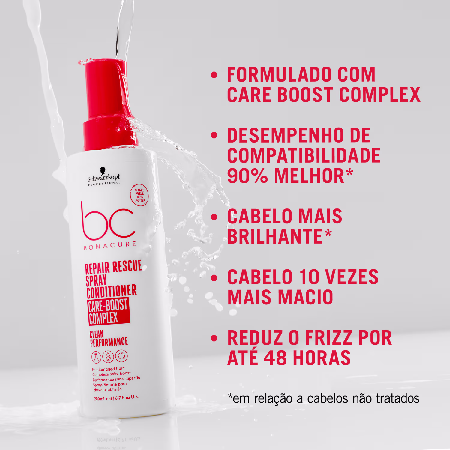 Formulado com care boost complex. Desempenho de compatibilidade 90% melhor. Cabelo mais brilhante. Cabelo 10 vezes mais macio. Reduz o frizz por até 48 horas.
