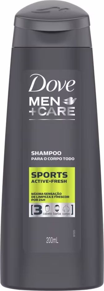 A imagem mostra o Shampoo Masculino Men+Care Sports da marca Dove.
