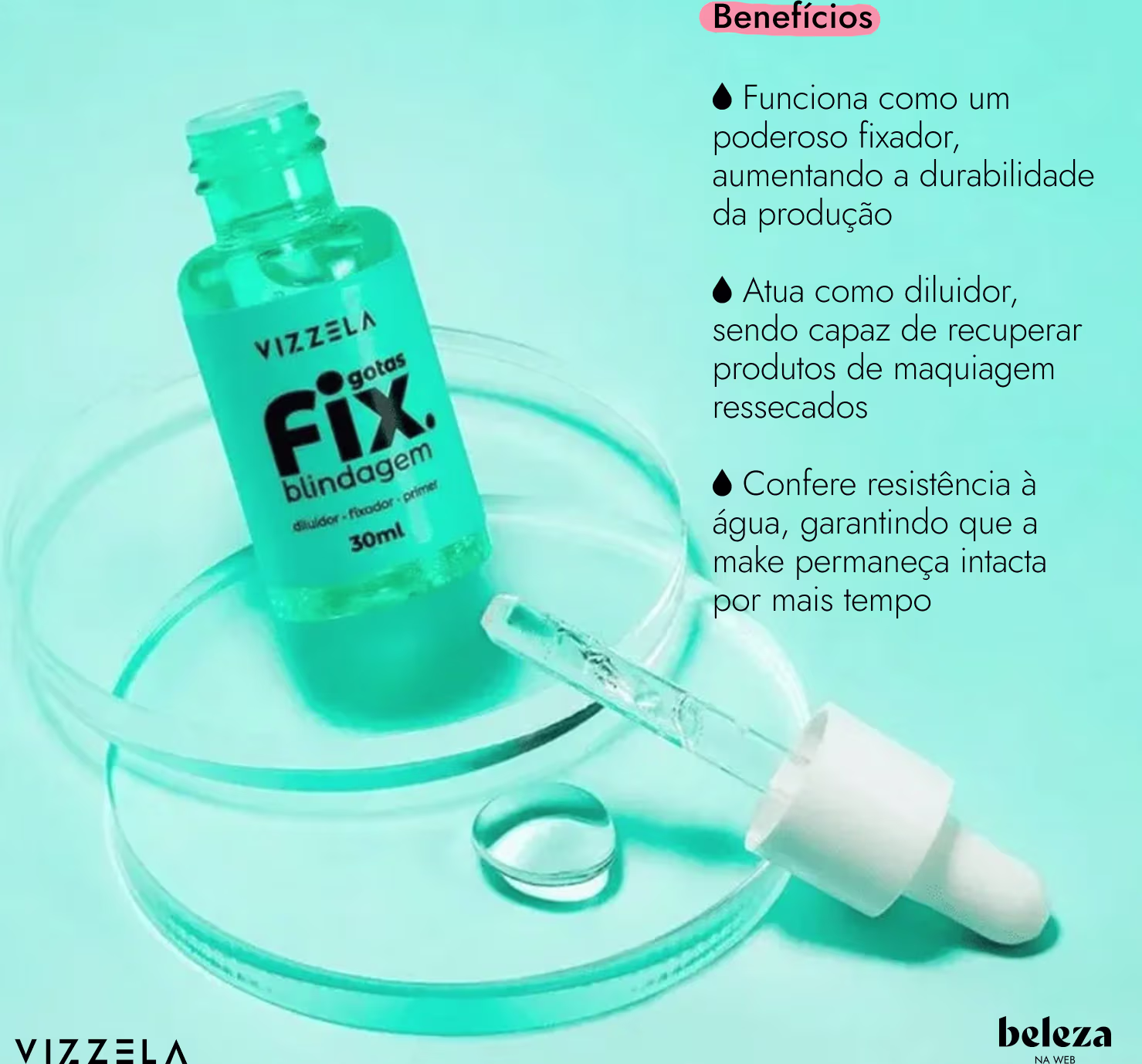 Funciona como um poderoso fixador, aumentando a durabilidade da produção. Atua como diluidor, sendo capaz de recuperar produtos de maquiagem ressecados. Confere resistência à água, garantindo que a make permaneça intacta por mais tempo.
