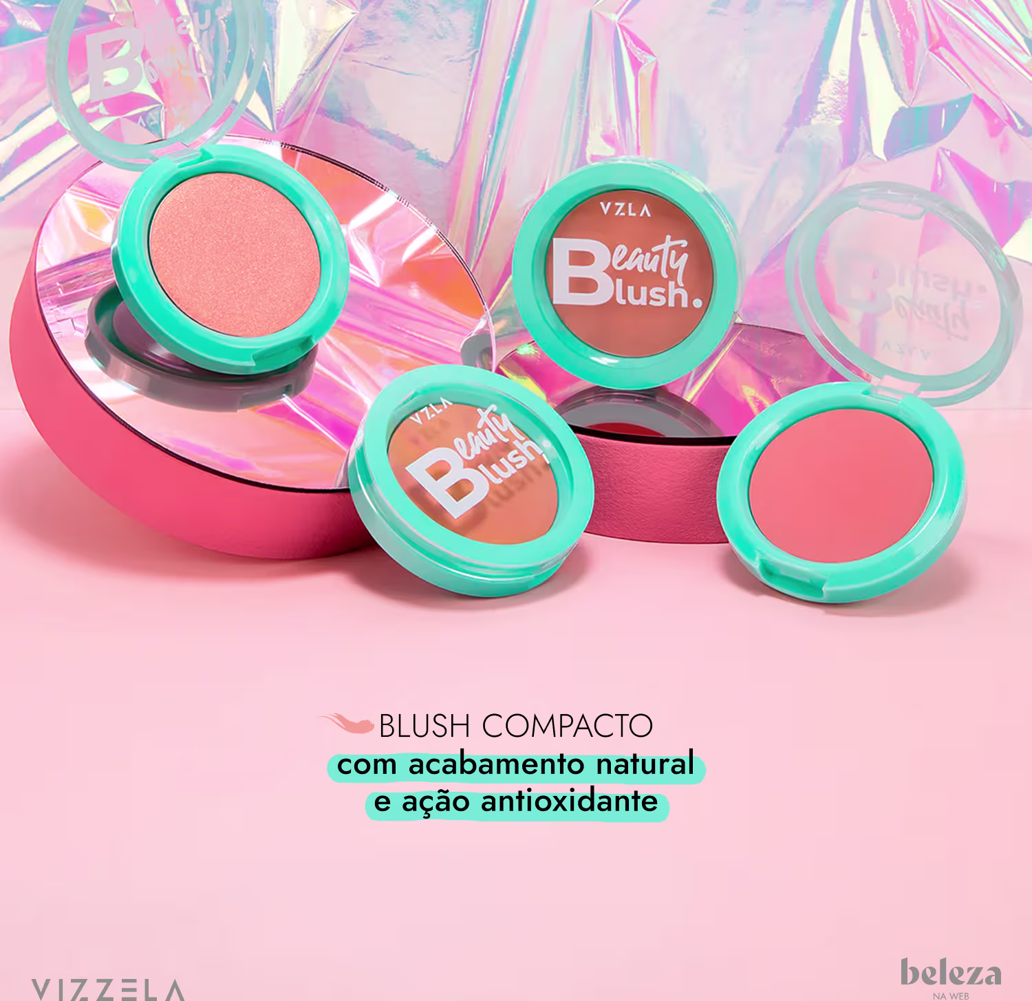 Blush compacto com acabamento natural e ação antioxidante.