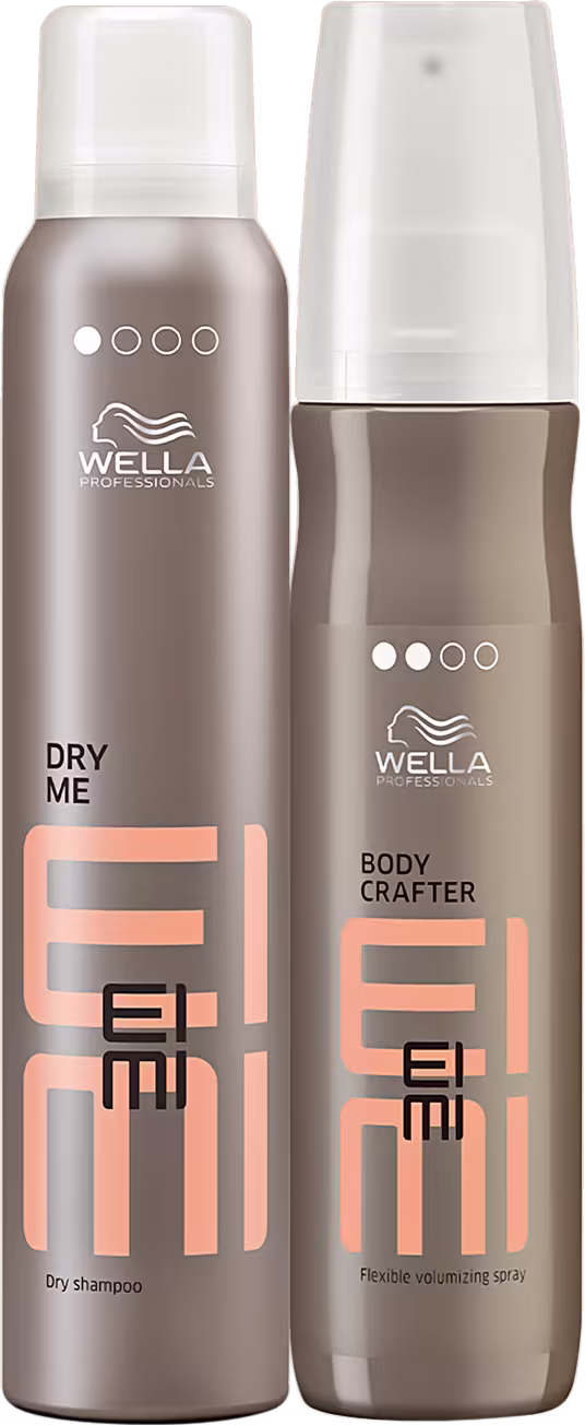 Kit com shampoo a seco e spray de volume EIMI da marca Wella Professionals.