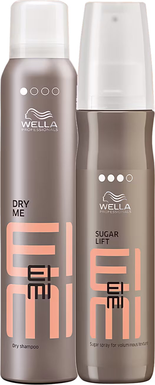 Kit com shampoo a seco e spray de textura EIMI, da marca Wella Professionals.