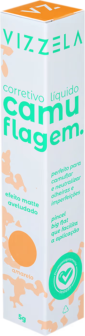 Corretivo Líquido Vizzela Cosméticos Camuflagem Amarelo, 5g.