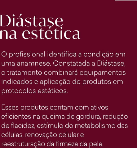 O texto apresenta informações sobre um tratamento estético chamado "Diástase na estética"