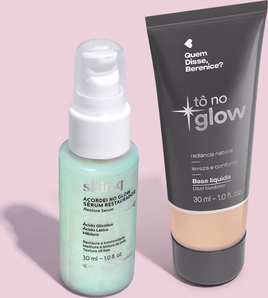 Base Líquida Tô no Glow Cor 100F 30ml + Sérum Facial Restaurador  30ml