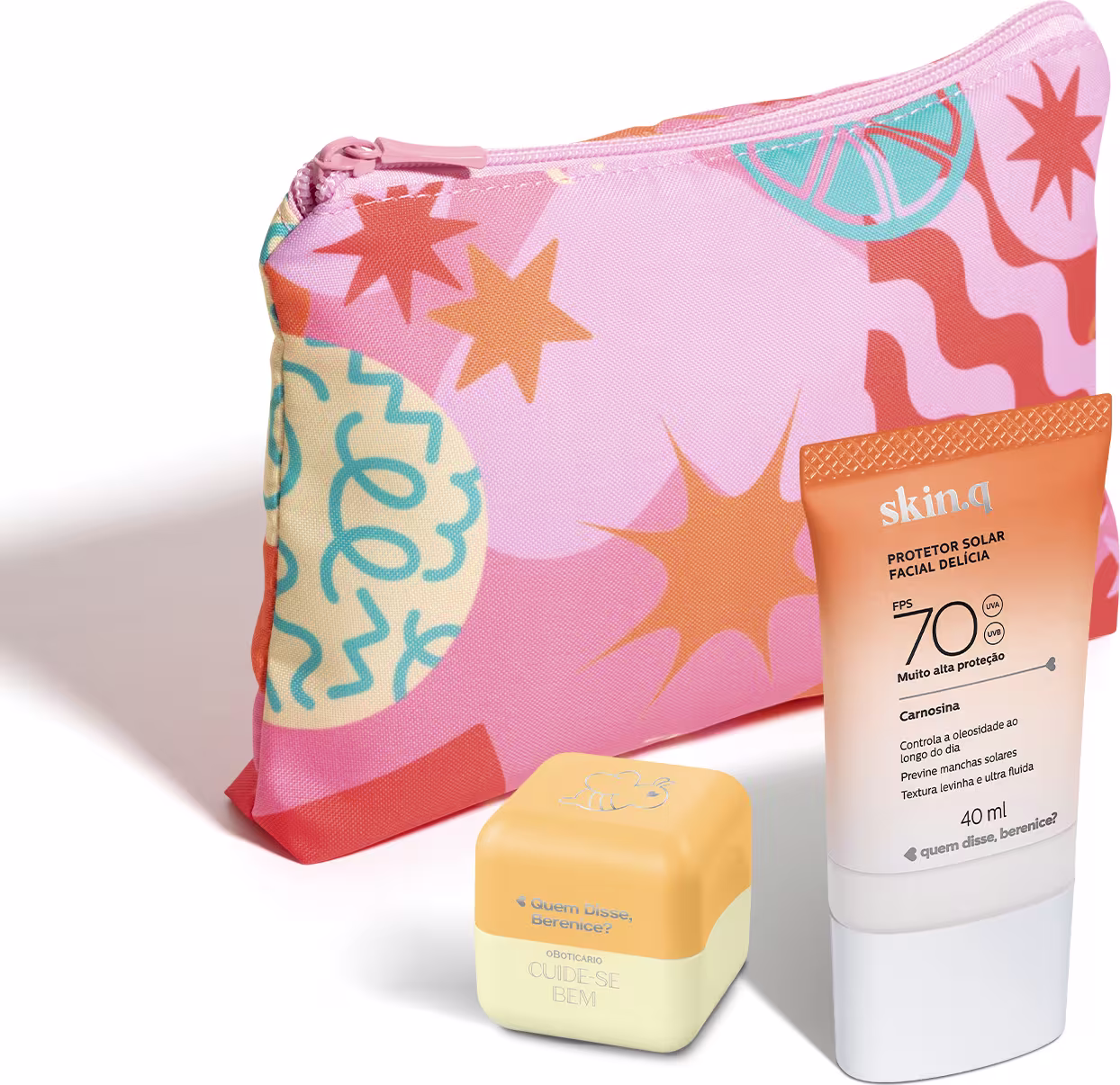 Protetor Solar Facial Sem Cor FPS 70 40ml + Hidratante Labial 6,2g + Nécessaire.