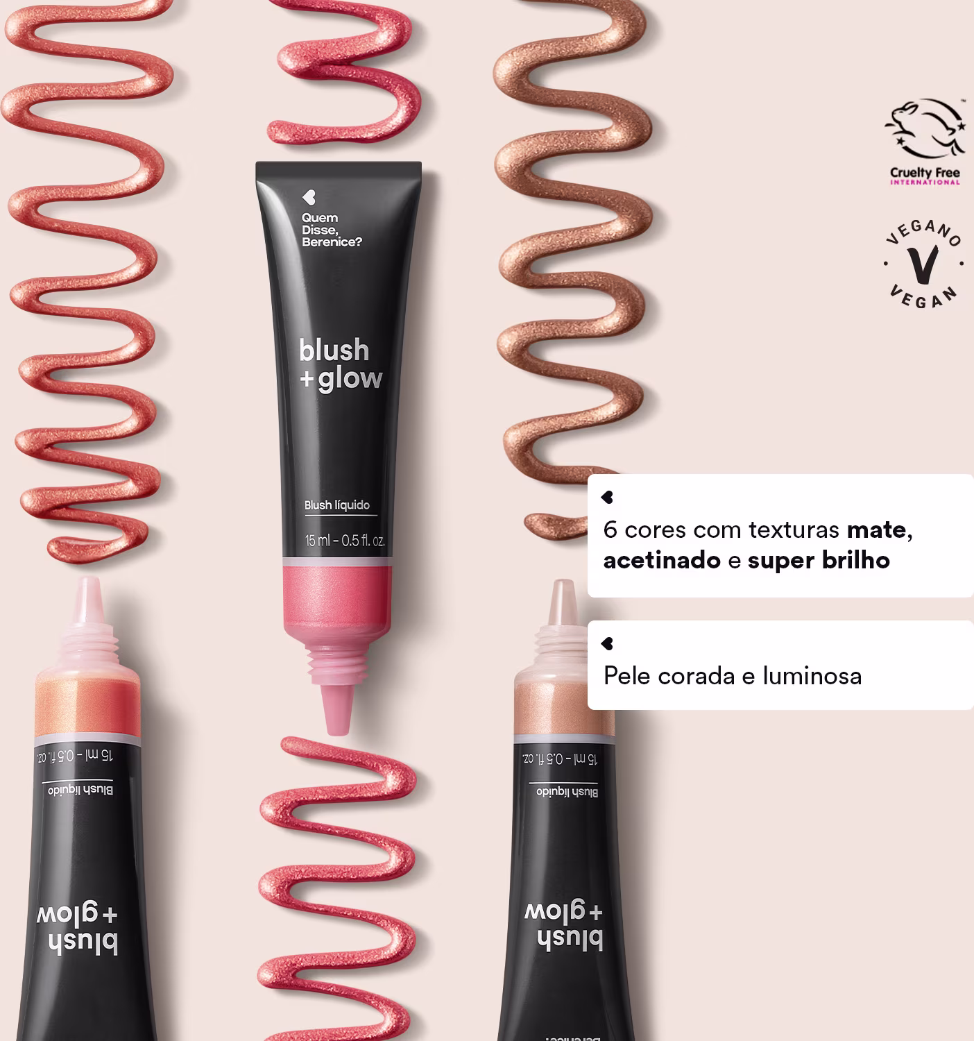 Blush Líquido Quem Disse, Berenice? Blush +Glow Vermelho Lichiali, 15ml.