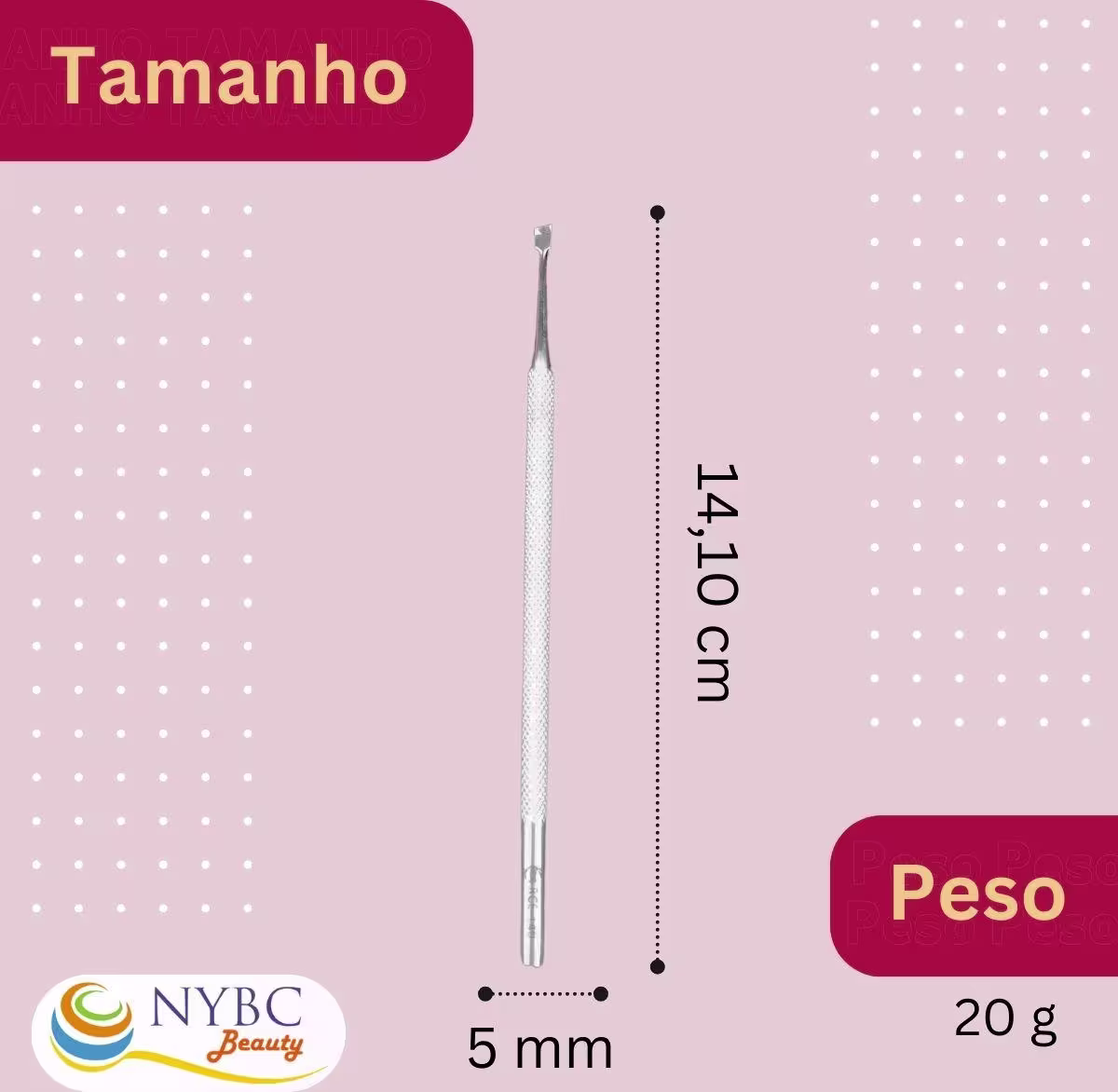 Kit NYBC Beauty Raspador de Cutícula Aço Inox Duo, 2 unidades.