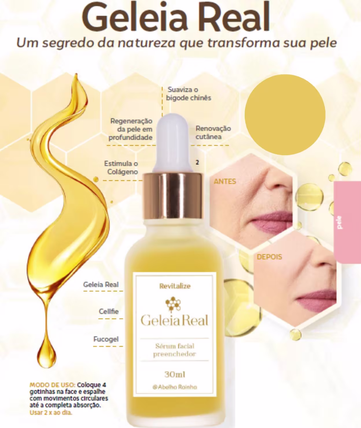 Sérum Facial Preenchedor Abelha Rainha Revitalize Geleia Real, 30ml.