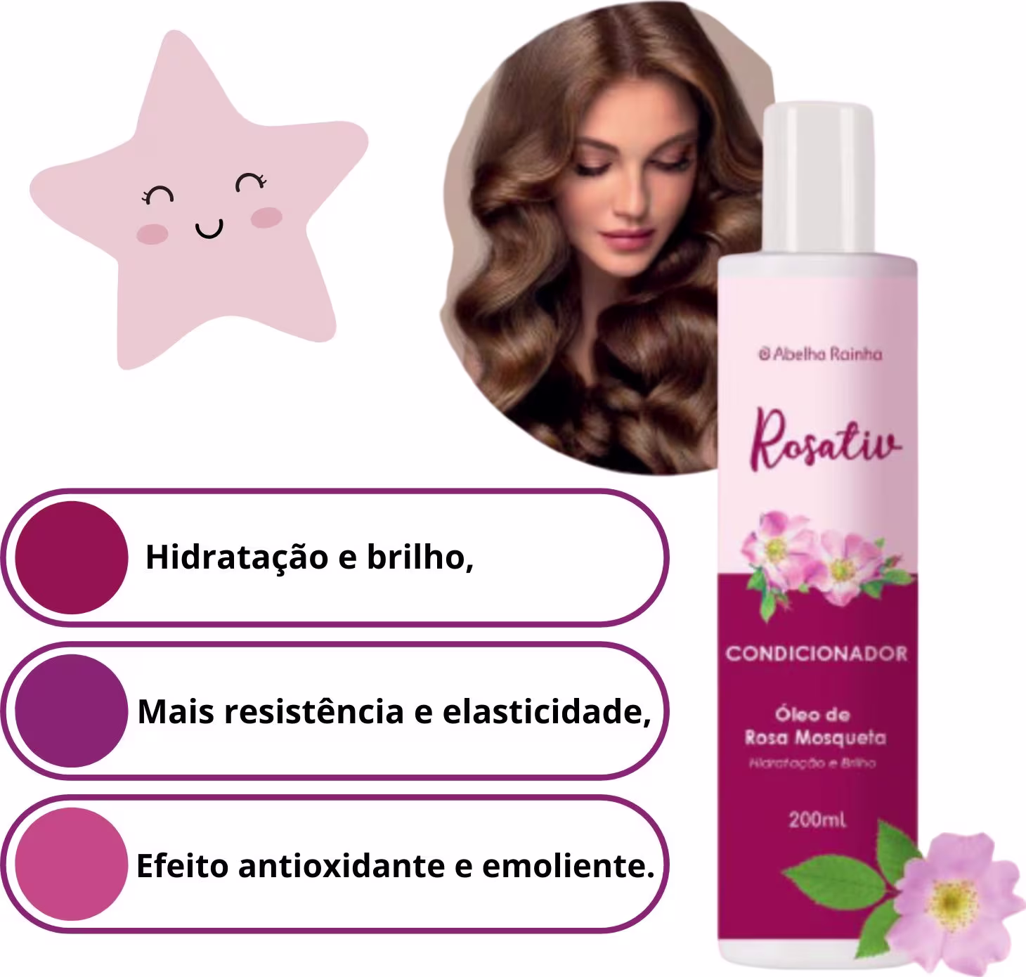 Condicionador Abelha Rainha Rosativ Rosa Mosqueta, 200ml.