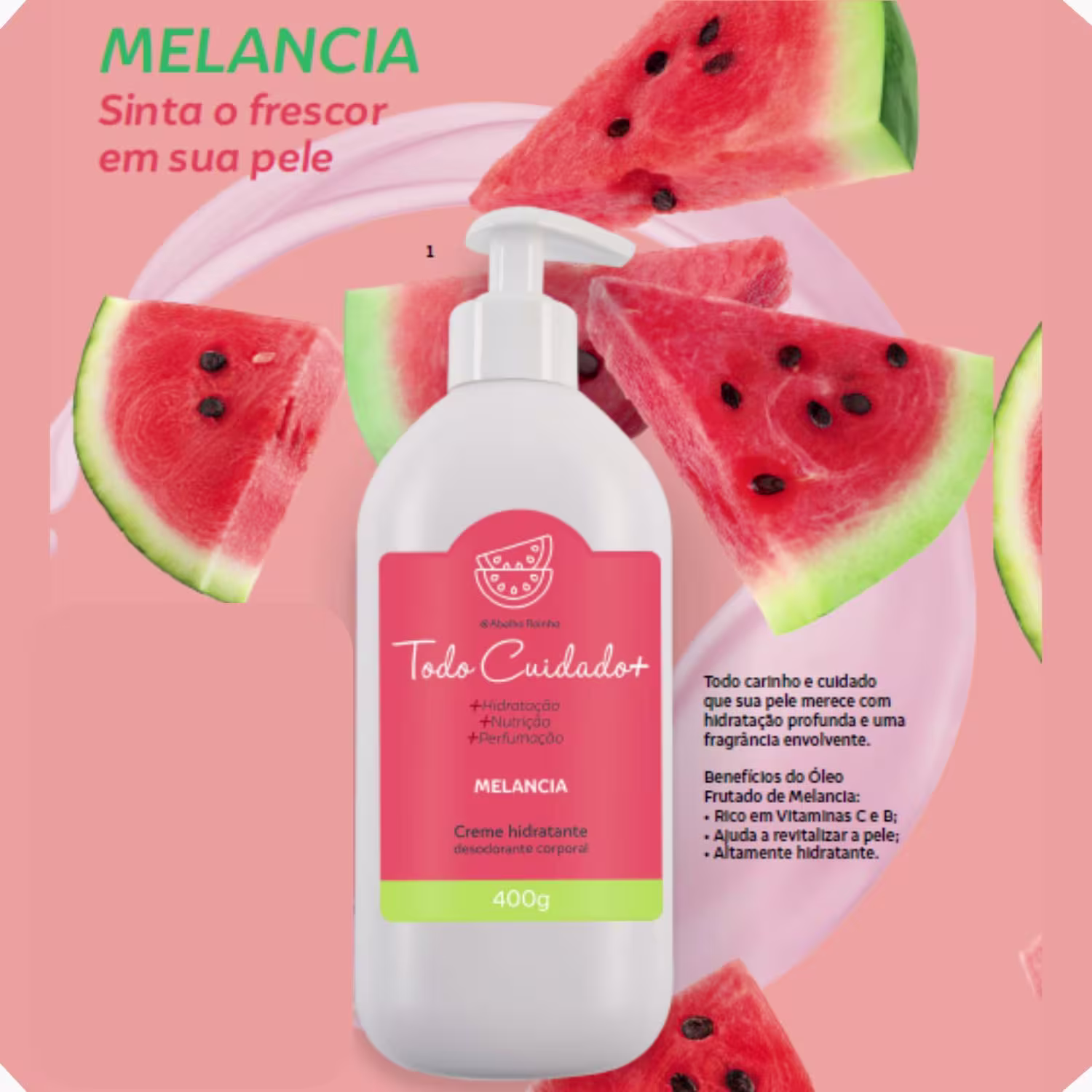 Loção Hidratante Corporal Abelha Rainha Todo Cuidado+ Melancia, 400g.
