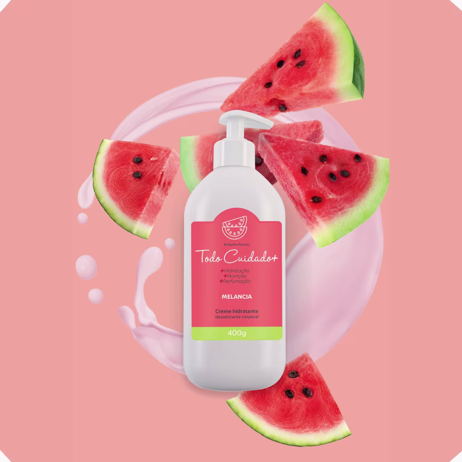 Loção Hidratante Corporal Abelha Rainha Todo Cuidado+ Melancia, 400g.