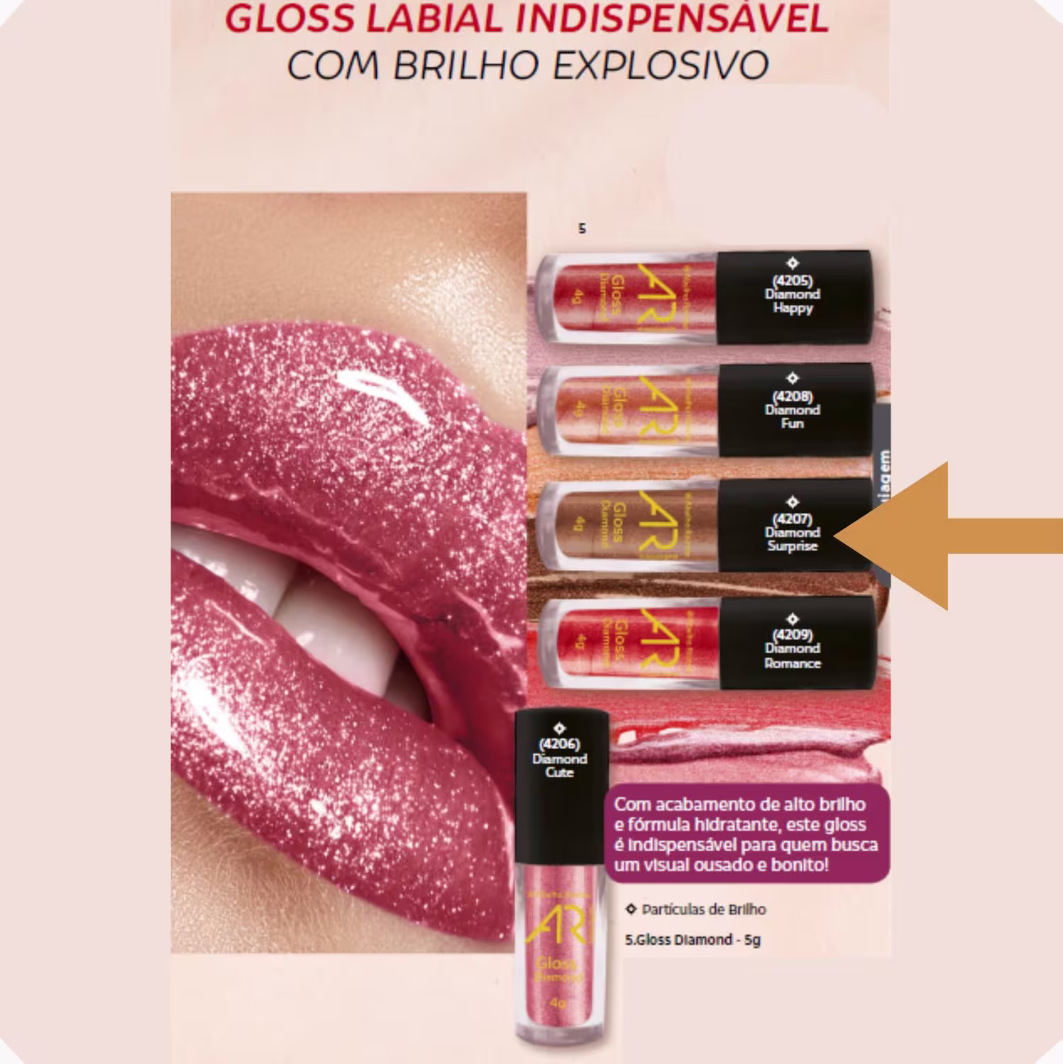 Gloss Labial Abelha Rainha Diamond Surprise, 5g.