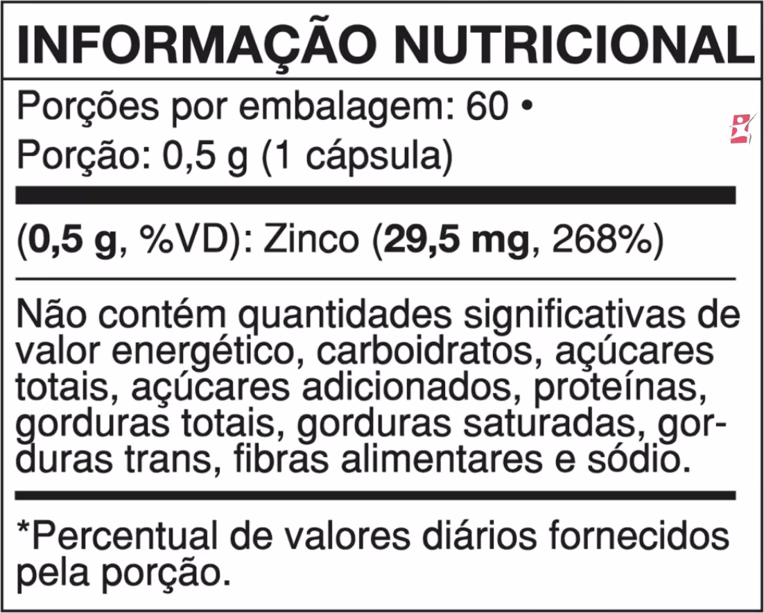 Suplemento Alimentar Videira7 Zinco Quelato, 60 cápsulas.