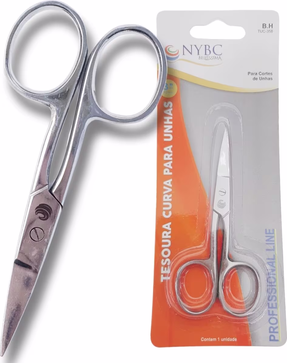 Kit NYBC Beauty Alicate para Cutículas Rosa + Cortador de Unha + Tesoura Ponta Larga, 3 produtos.