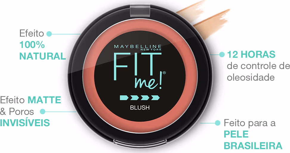 "Efeito 100% Natural", "12 horas de controle de oleosidade", "Efeito Matte & Poros Invisíveis" e "Feito para a pele brasileira".