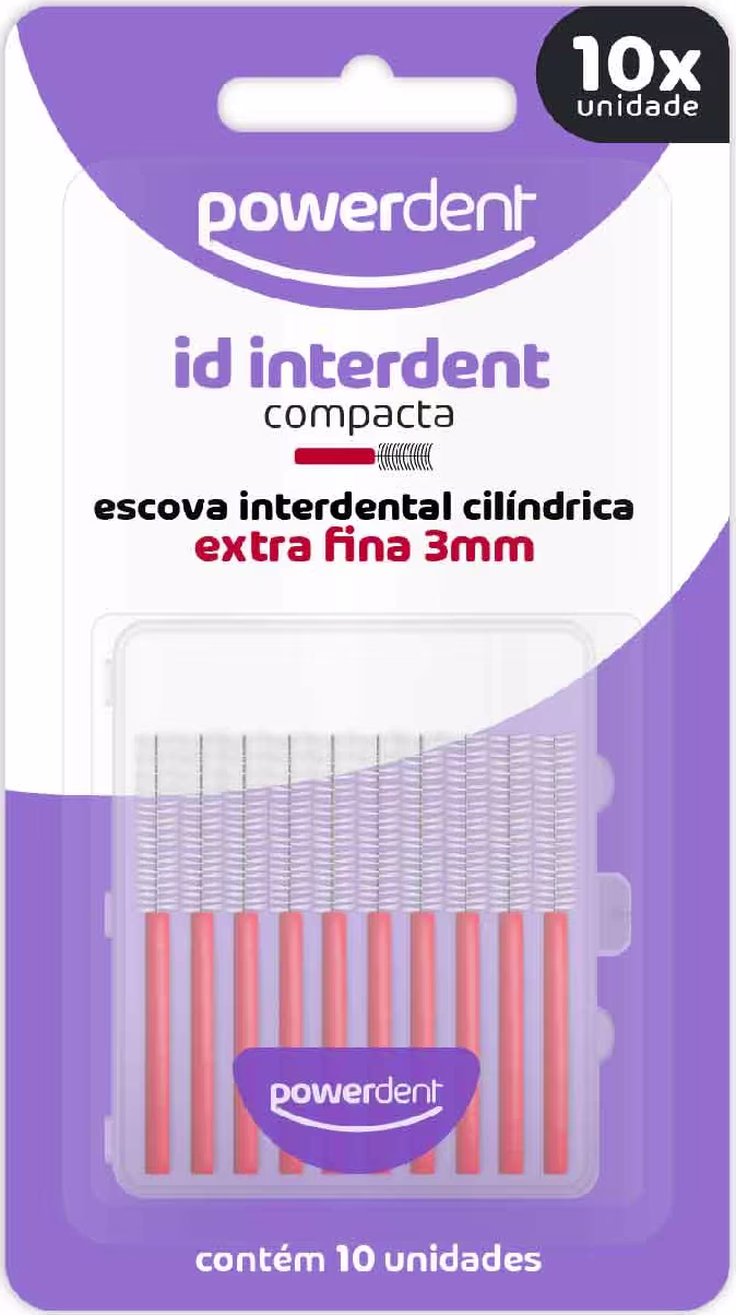 Escova Interdental Cilíndrica Powerdent Id Interdent Compacta Extra Fina 3mm, 10 Unidades.