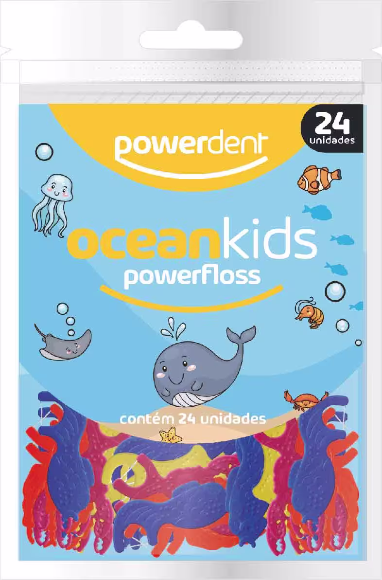 Fita Dental Powerdent Ocean Kids PowerFloss, 24 unidades.