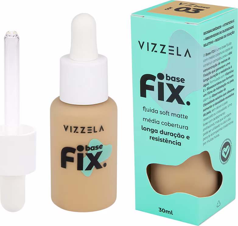 Base Líquida Vizzela Cosméticos Fix Cor 3, 30ml.