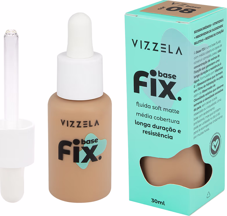 Base Líquida Vizzela Cosméticos Fix Cor 8, 30ml.