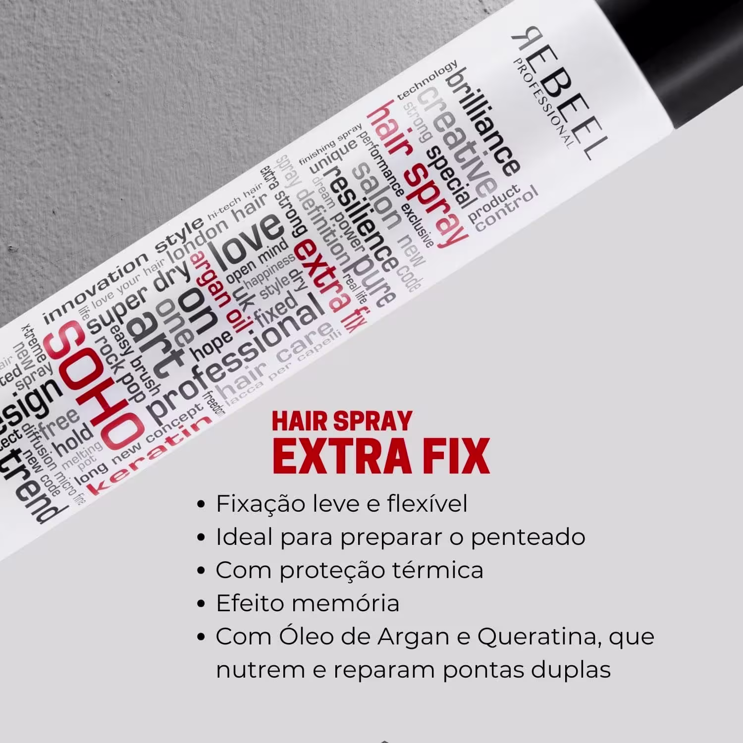 A embalagem do produto aparece na posição diagonal da imagem. Abaixo um texto citando as principais características como: proteção térmica e efeito memória.