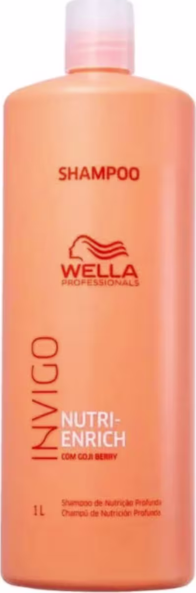 A imagem mostra o shampoo em embalagem plástica salmão opaca de 1 litro.