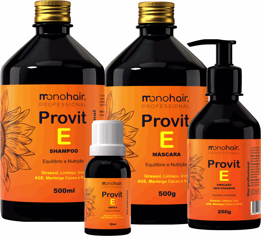 Kit com produtos da linha Provit E de Monohair Professional.