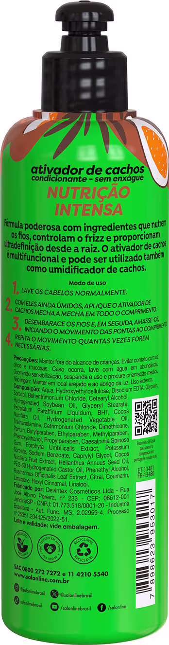 Ativador de Cachos Salon Line Hidra Nutrição Intensa + Definição. Volumetria de 300ml.