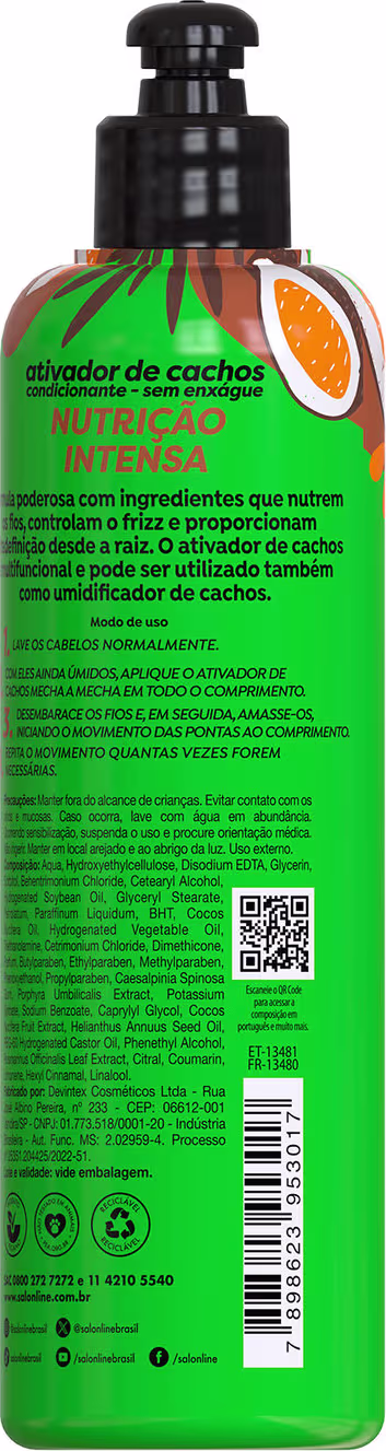 Ativador de Cachos Salon Line Hidra Nutrição Intensa + Definição. Volumetria de 300ml.