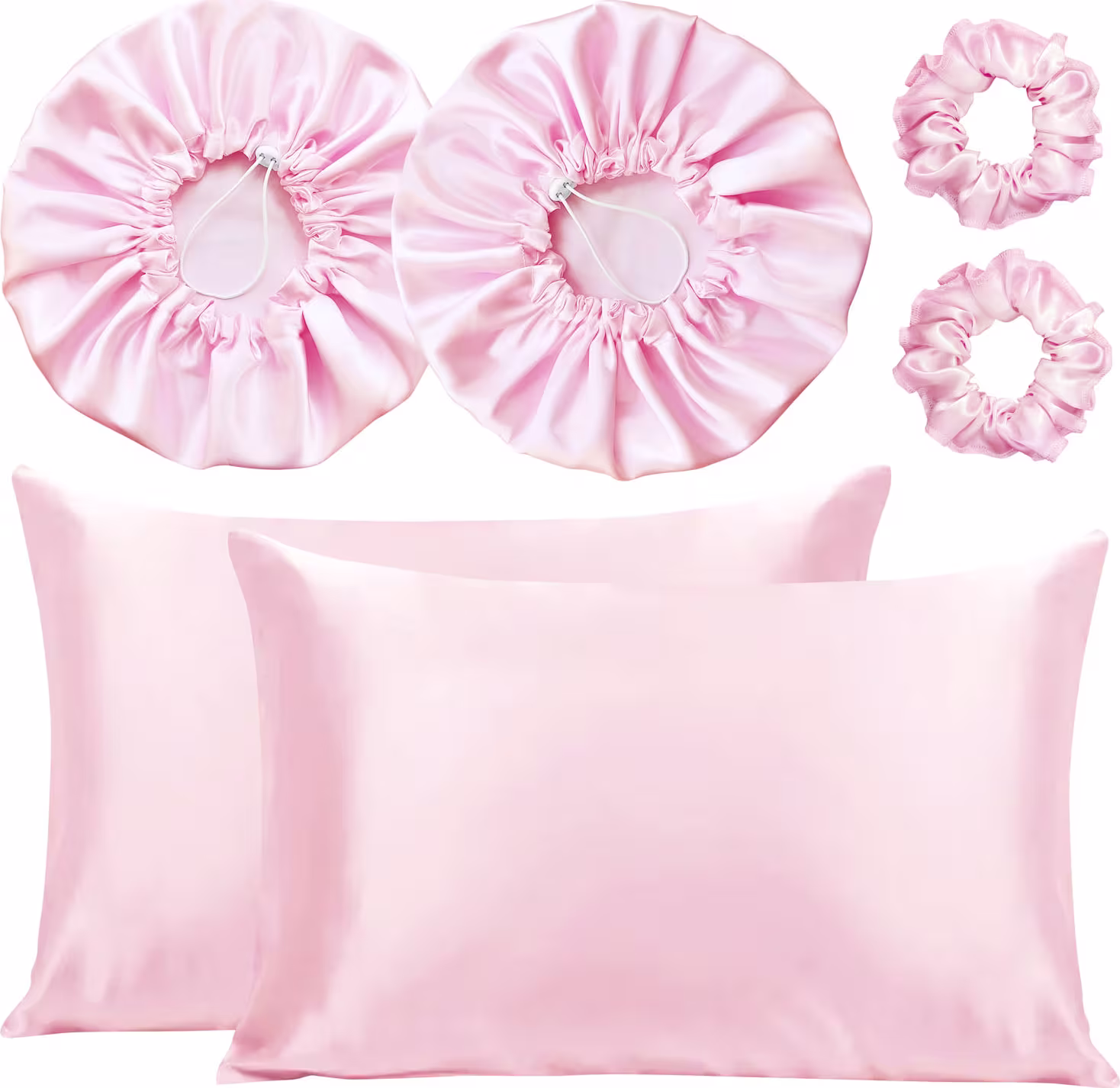 Kit Bemart Fronha Touca e Xuxinhas Cetim Rosa (6 Produtos)