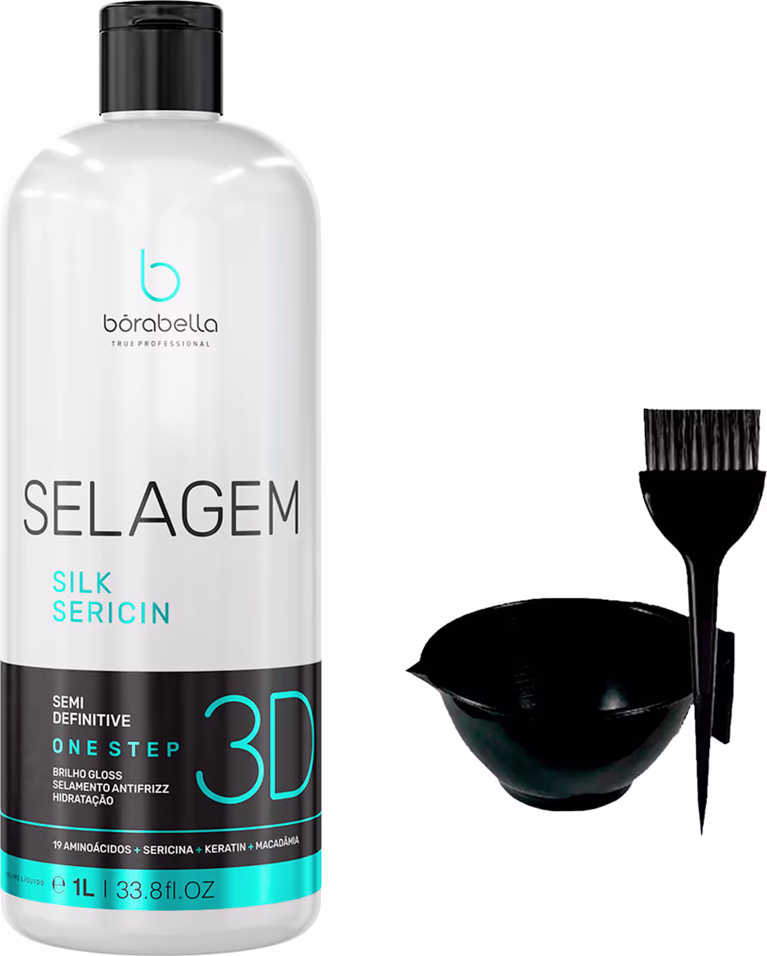 Kit Borabella Selagem Silk Sericin + Acessórios, 3 produtos.