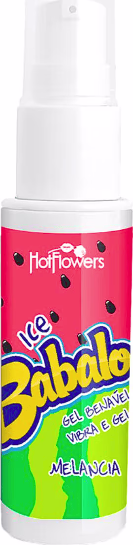 A imagem mostra o Gel Beijável Babaloo Ice Melancia da marca Hot Flowers.