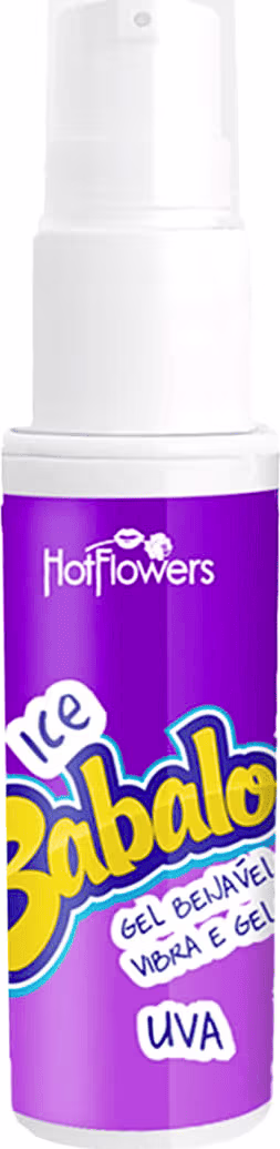 A imagem mostra o Gel Beijável Babaloo Ice sabor Uva da marca HotFlowers.