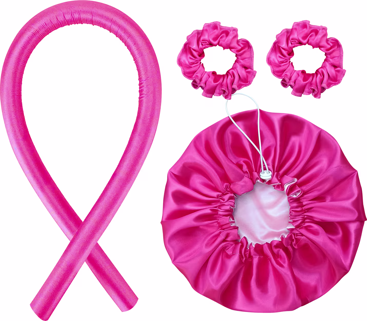 Kit Bemart Modelador de Cachos Curling Rod + Touca Cetim Dupla Face + 2 Xuxinhas Pink e Rosa (4 Produtos)