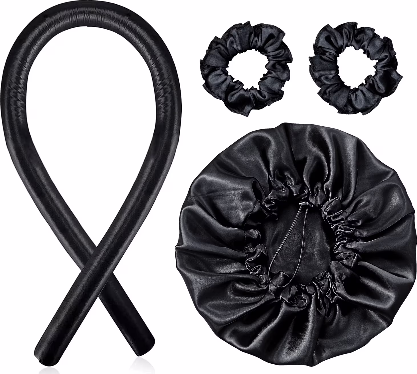 Kit Bemart Modelador de Cachos Curling Rod + Touca Cetim Dupla Face + 2 Xuxinhas Preto (4 Produtos)