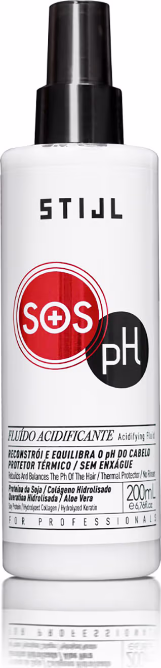 Frasco spray formato cilíndrico branco com tampa preta e rótulo em detalhes vermelhos.