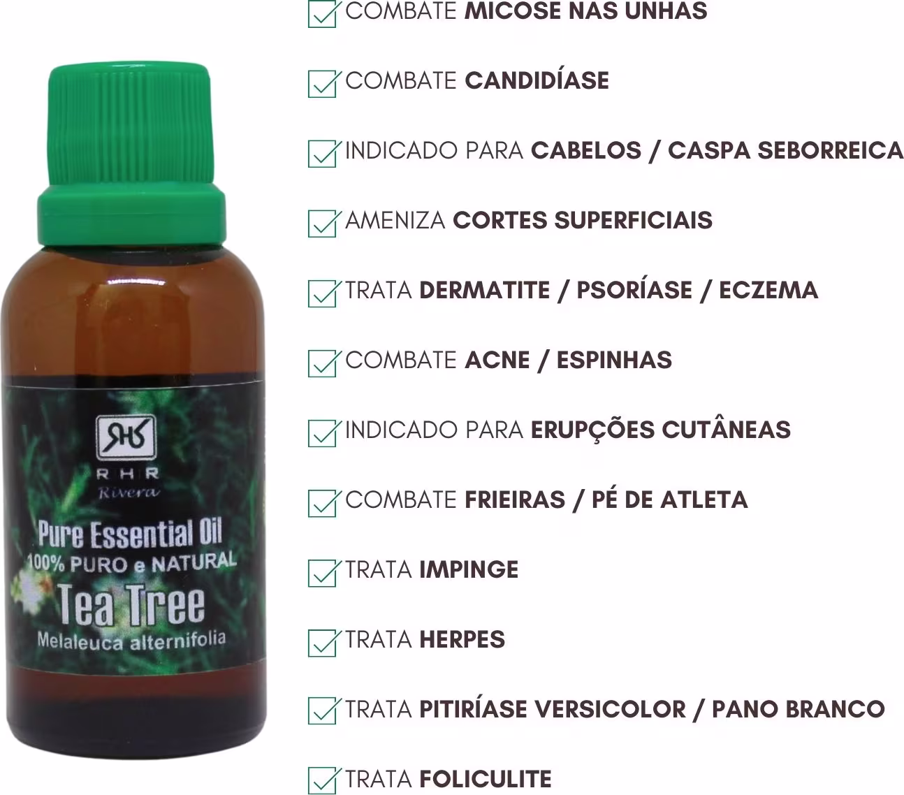 Óleo essencial de Melaleuca da RHR Cosméticos.