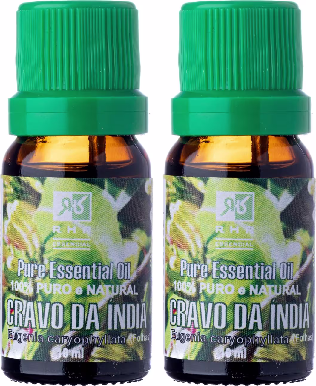 Dois frascos de óleo essencial de Cravo da Índia da RHR Cosméticos.