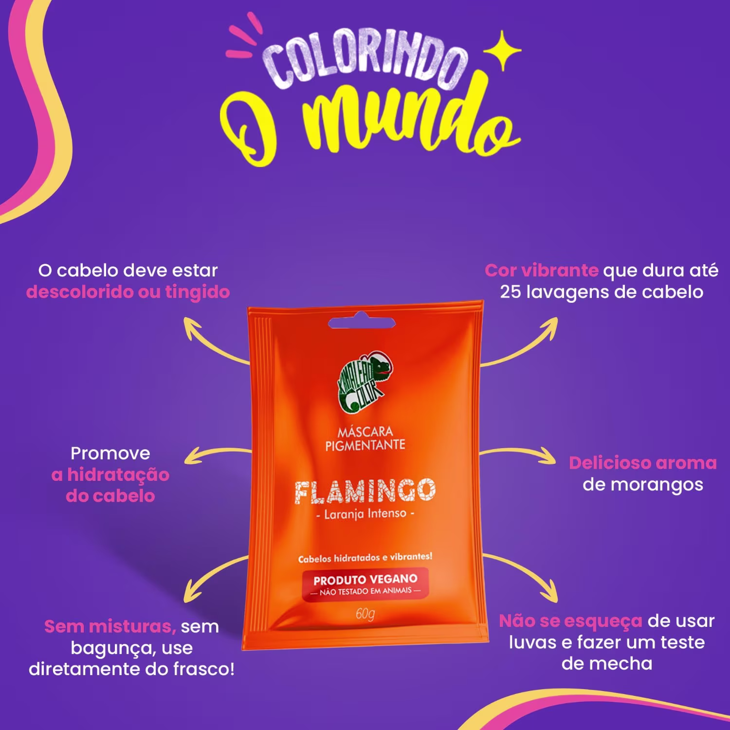 Máscara Capilar Tonalizante Kamaleão Color Flamingo, 60g.