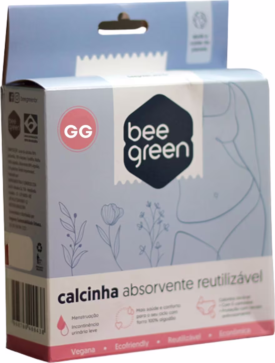 Caixa de calcinha absorvente reutilizável na cor bege e tamanho GG.
