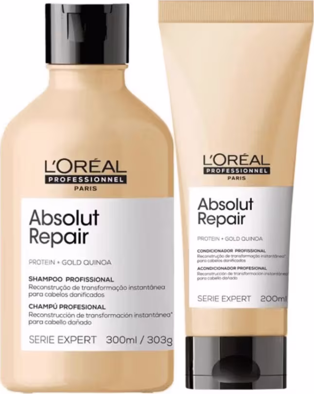 Kit L'Oréal Professionnel Serie Expert Absolut Repair Gold Quinoa + Protein Dupla Essencial, 2 produtos.