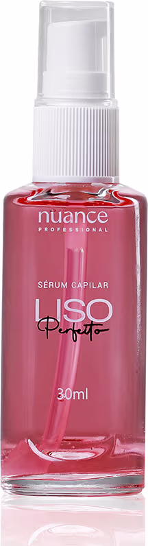 Sérum capilar Nuance Professional. O frasco possui um design simples, com um corpo cilíndrico transparente e um borrifador branco na parte superior. O rótulo exibe o nome do produto juntamente com a indicação "Sérum Capilar" e o volume de 30ml.